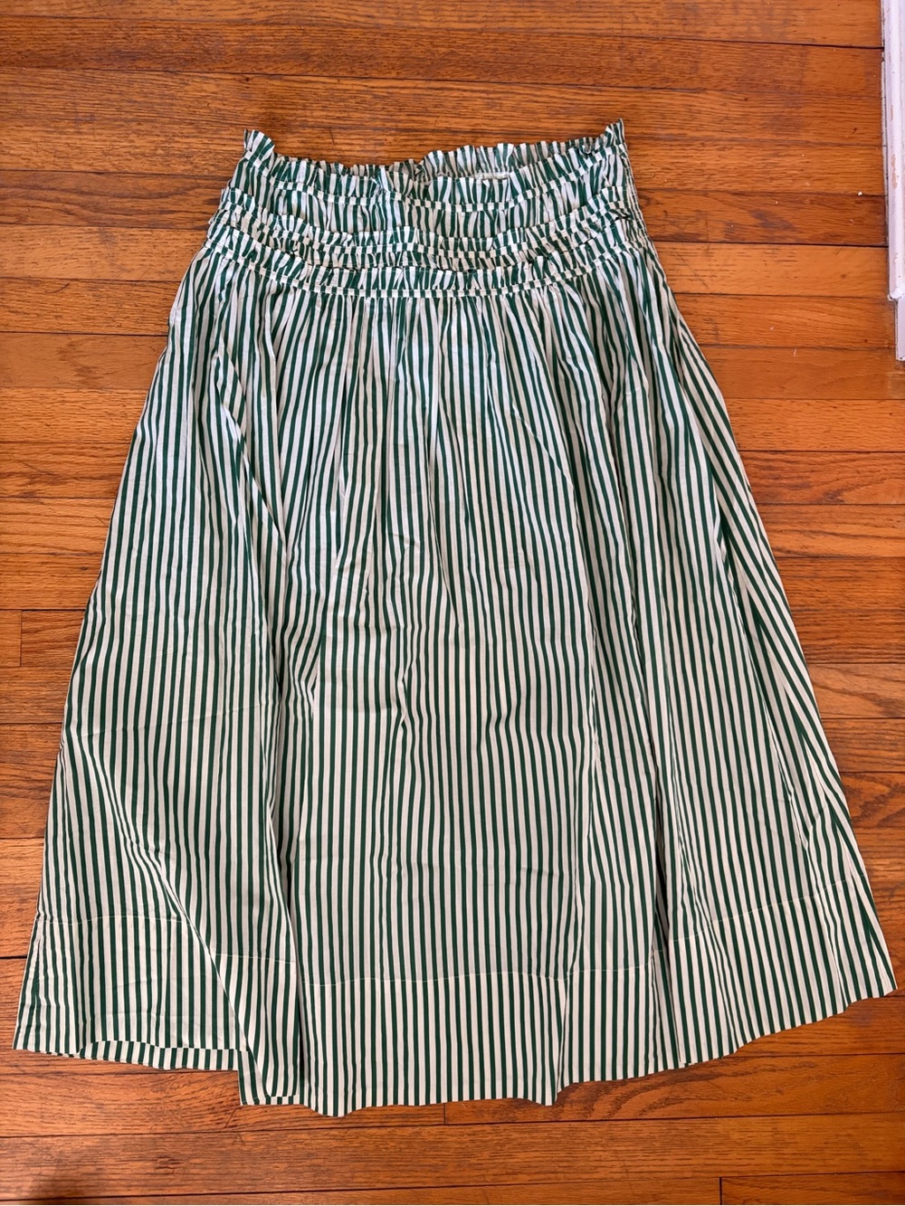 AllSaints Green and White Vertical Stripe Maxi Skirt